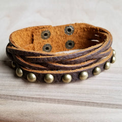 Multi-Strand Leather Cuff with Antique Gold Studs