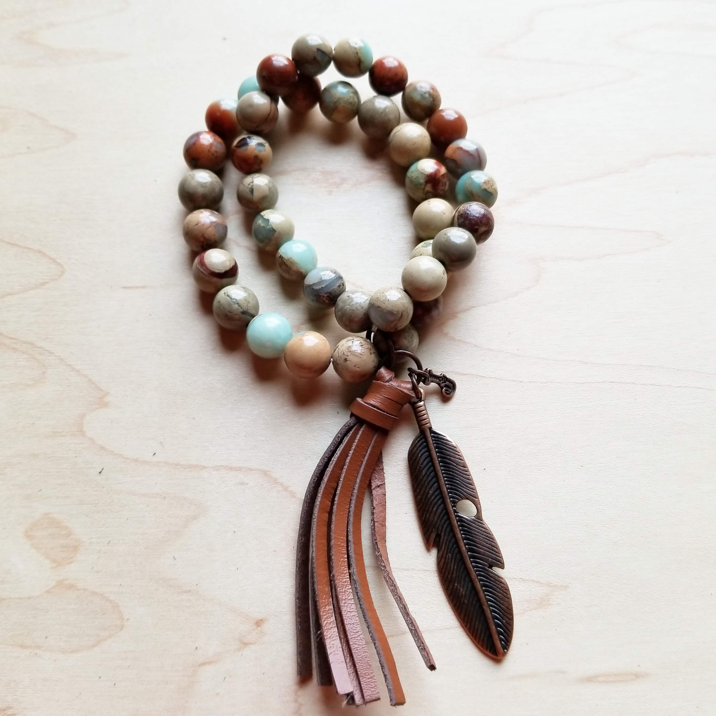 Aqua Terra Jasper Beaded Bracelet w/ Tassel