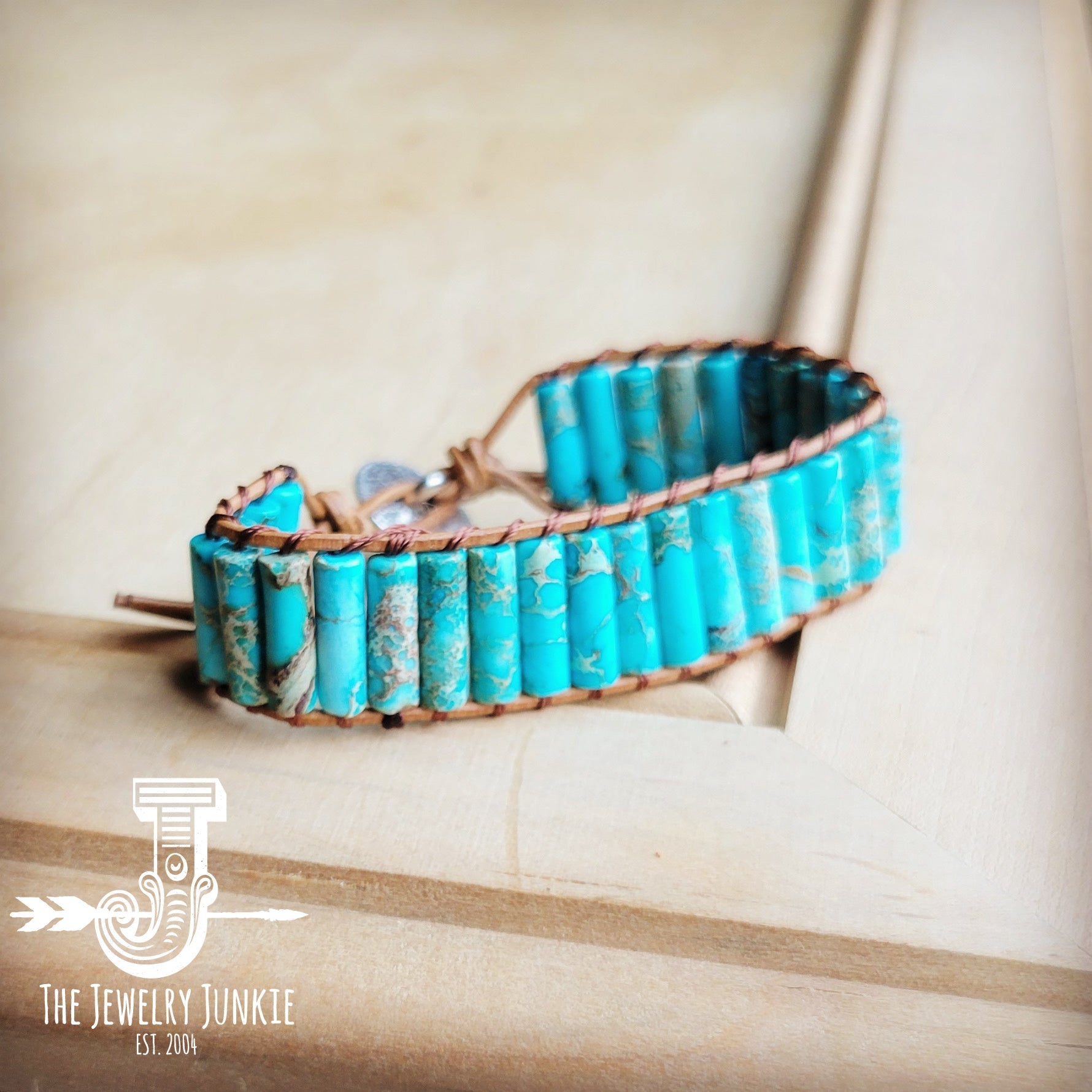 Woven Imperial Jasper Stacked Stone Bracelet-Turquoise