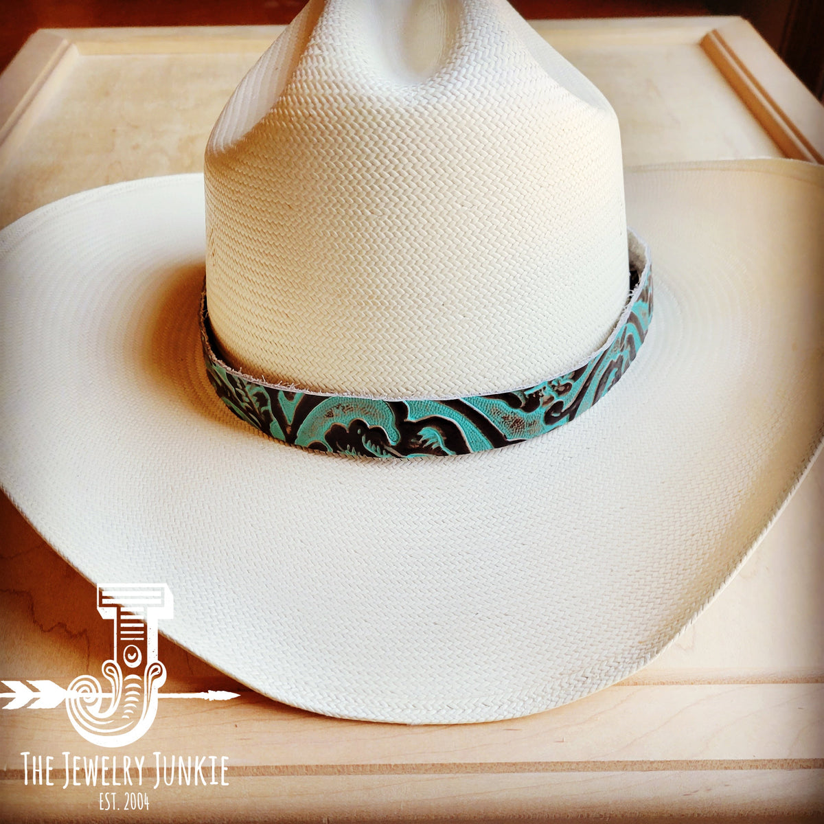 Cowboy Turquoise Embossed Leather Hat Band Only