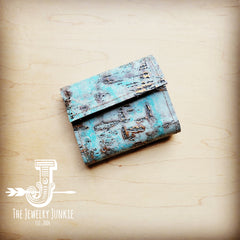 Arizona Tri-Fold Embossed Leather Wallet-Turquoise Metallic