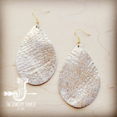 Leather Teardrop Earring-Heavy Metal White