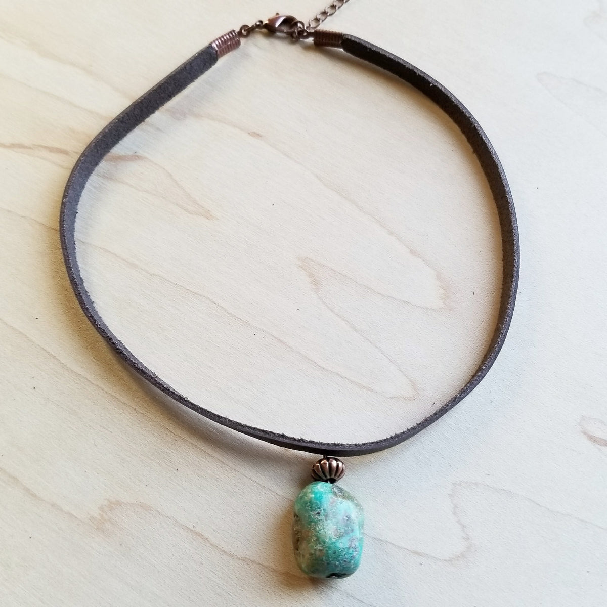 Leather Choker with African Turquoise Accent