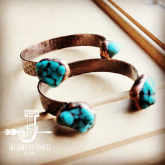 Genuine Natural Turquoise Cuff Bangle Bracelet in Copper