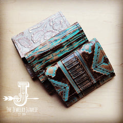 Arizona Tri-Fold Embossed Leather Wallet-Turquoise Metallic