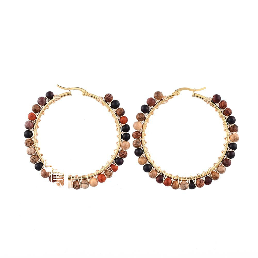 Wire Wrapped Jasper Beaded Hoop Earrings