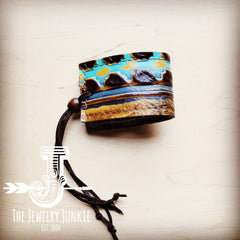 Wide Leather Cuff w/ Adjustable Tie-Blue Navajo