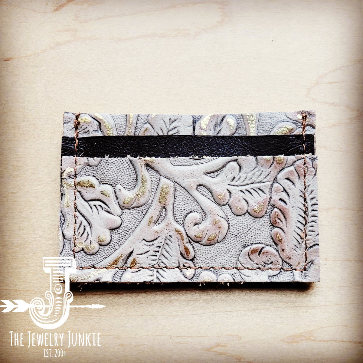 Embossed Leather Credit Card Holder-Gilded Cowboy