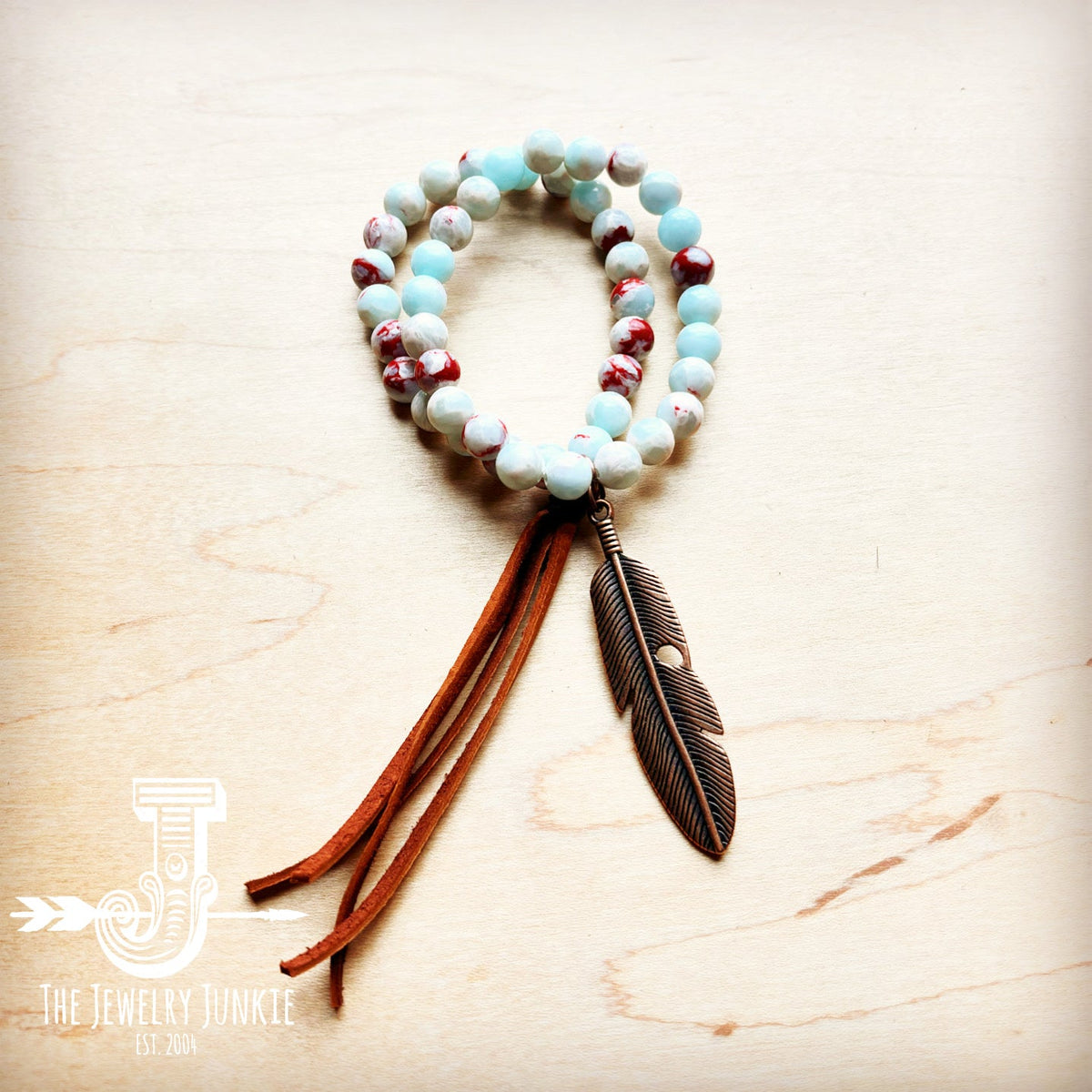 Aqua Terra Jasper Beaded Bracelet w/ Tassel