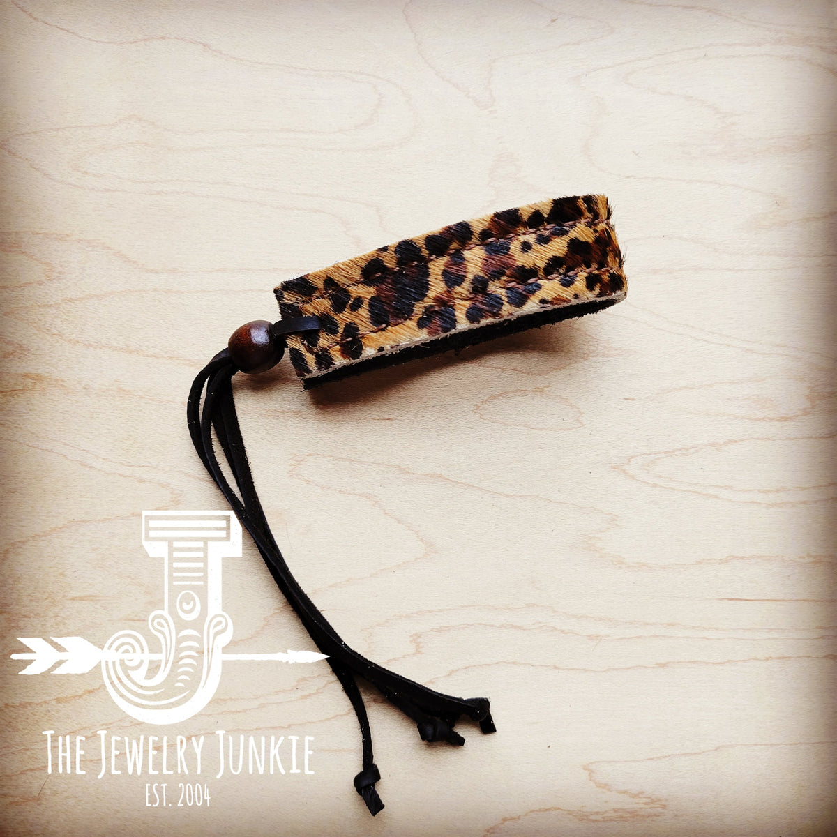 Narrow Leather Cuff w/ Adjustable Tie Hair Hide Leopard