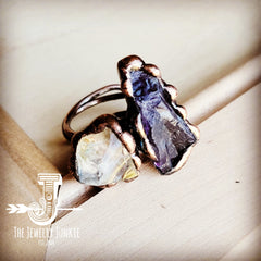 Genuine Amethyst and Quartz Ring in a Copper Setting