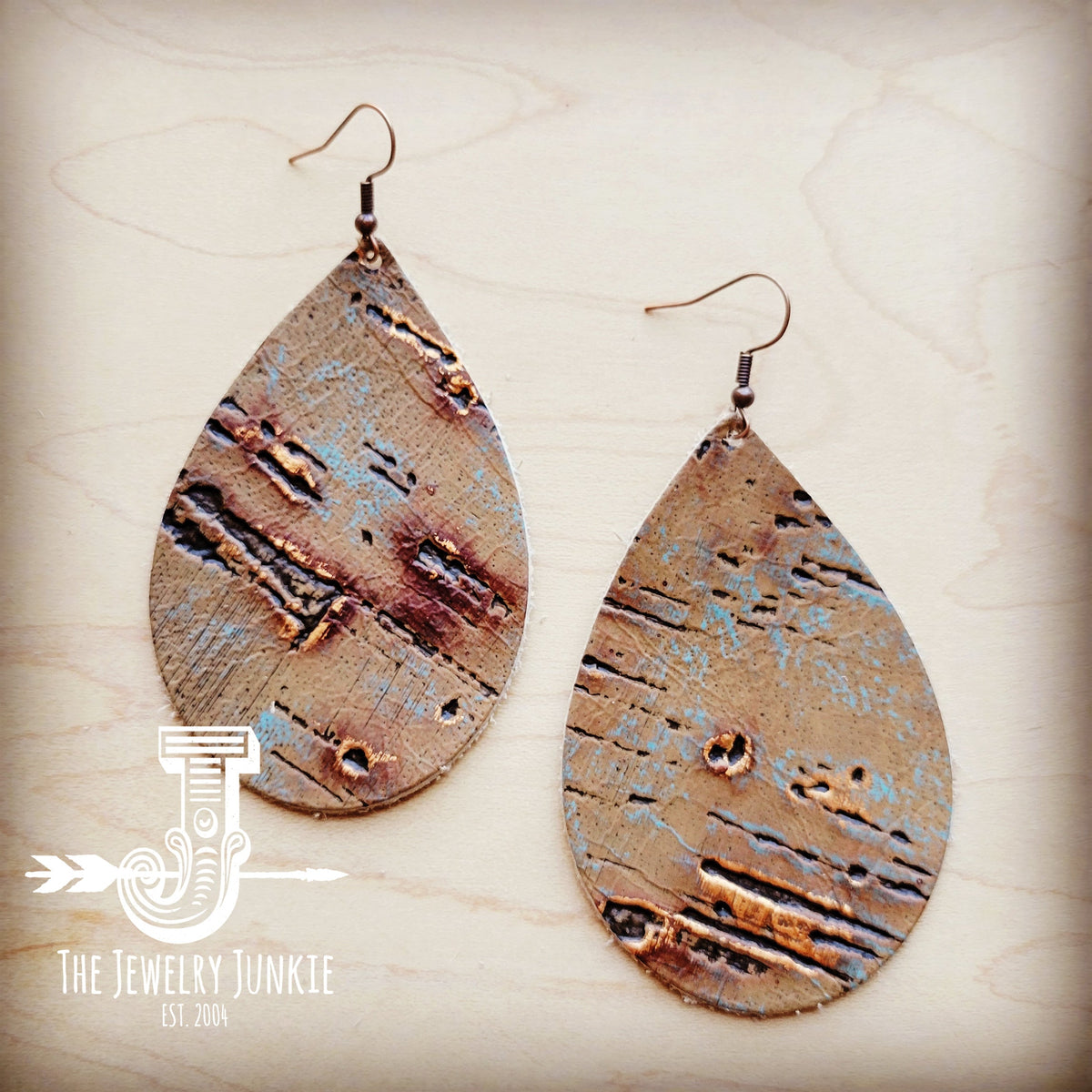 Leather Teardrop Earring-Driftwood Tarnished Copper