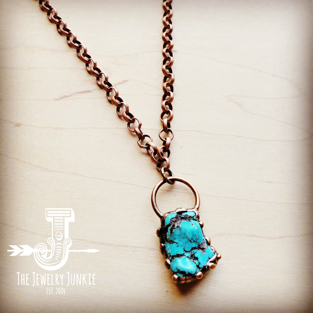 Long Copper Necklace w/ Turquoise and Copper Pendant