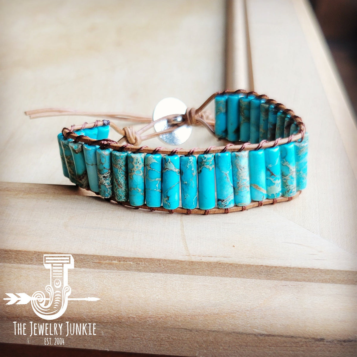 Woven Imperial Jasper Stacked Stone Bracelet-Turquoise