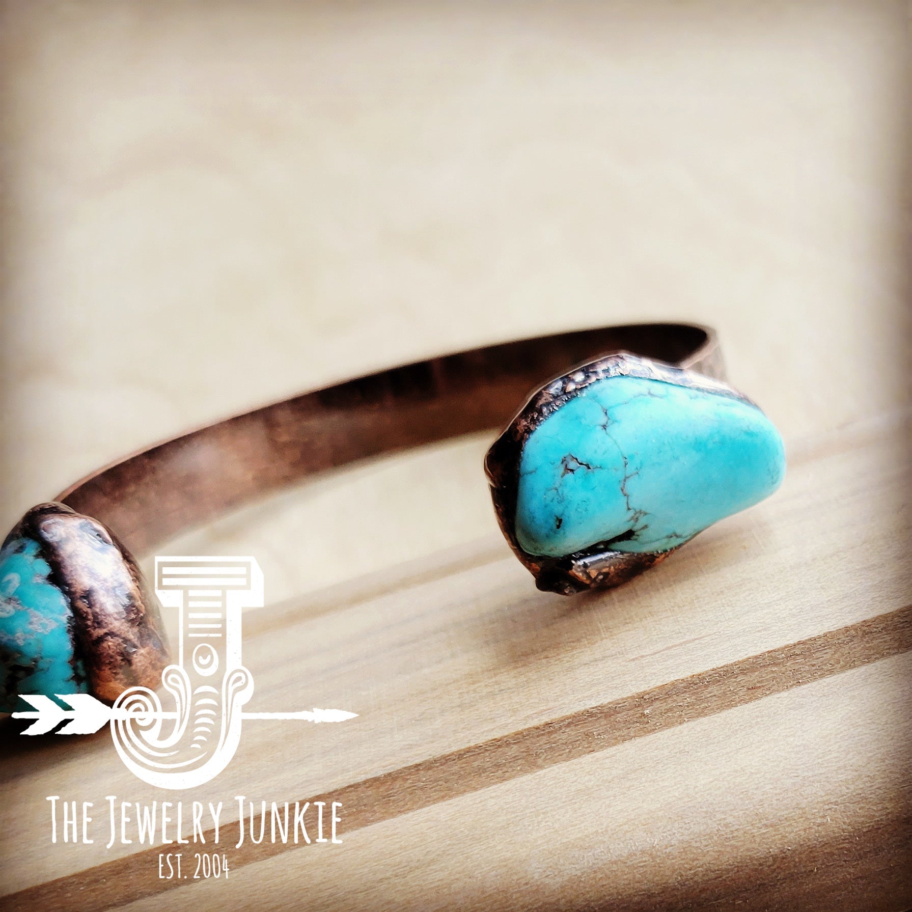 Genuine Natural Turquoise Cuff Bangle Bracelet in Copper