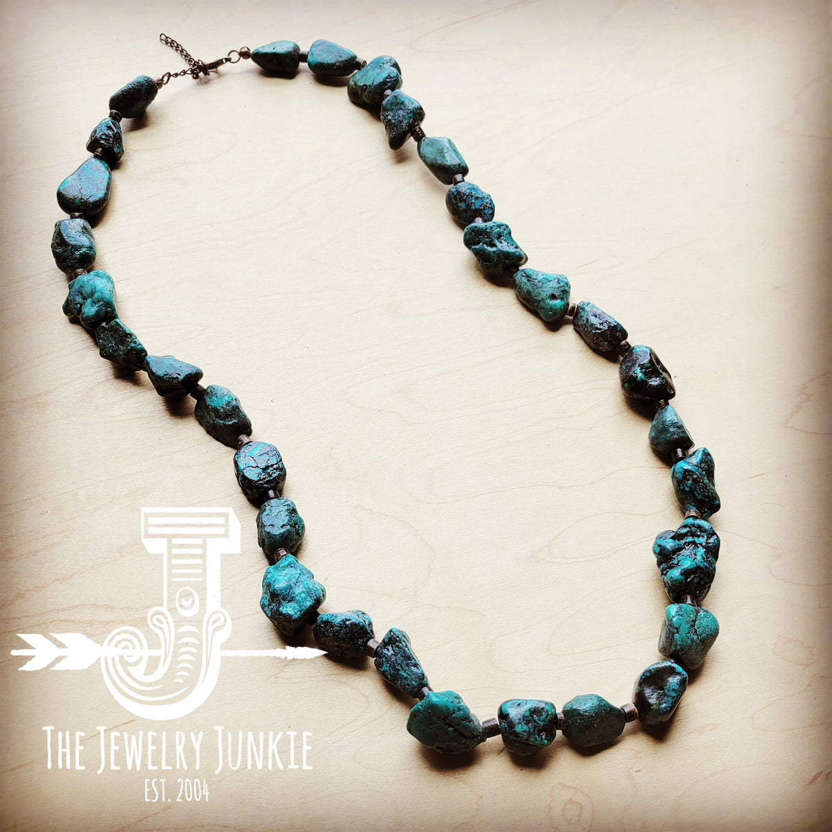 Genuine Long Natural Turquoise and Wood Layering Necklace