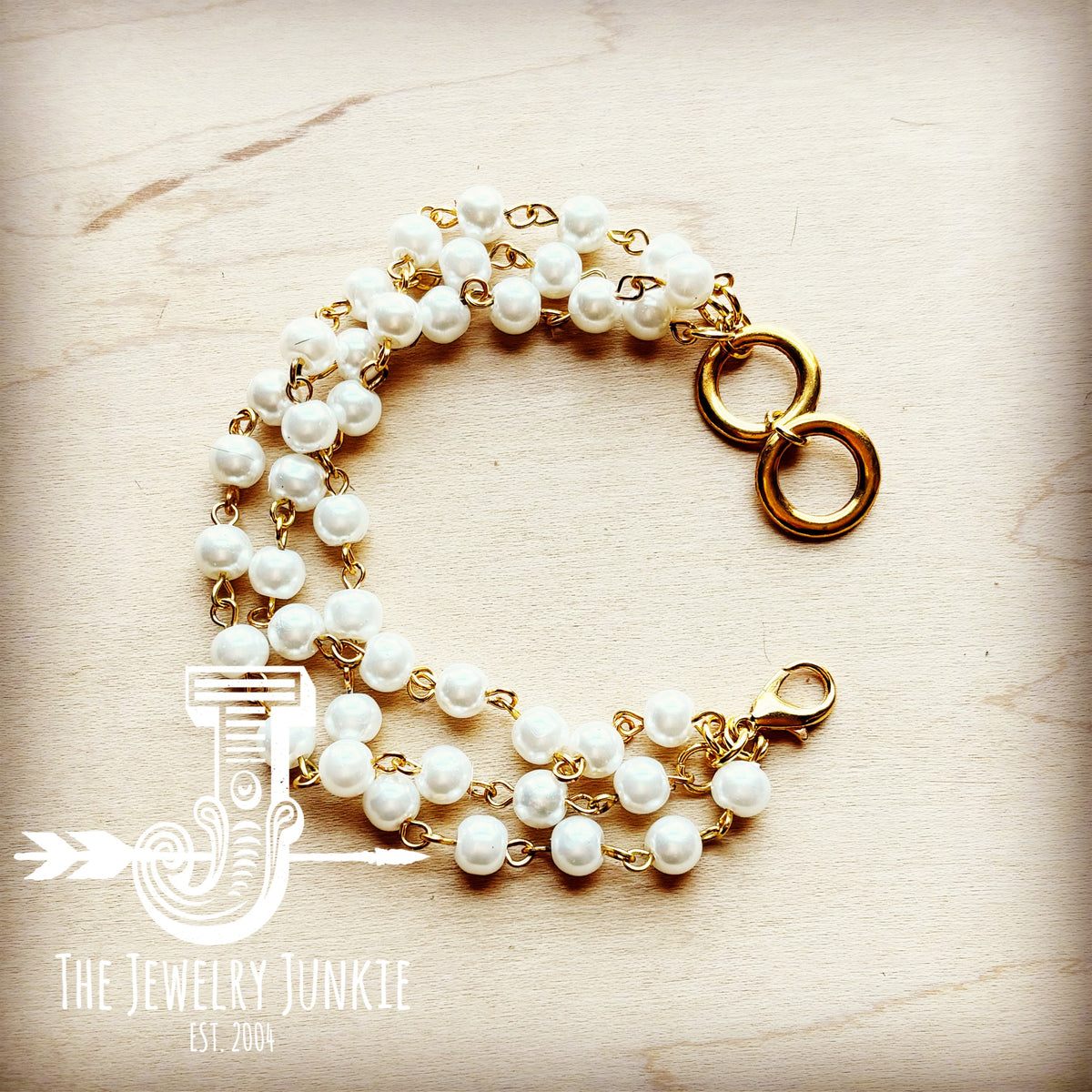 Pearl Triple Strand Bracelet in Gold