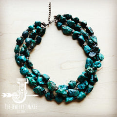 Large Triple Strand Natural Turquoise & Wood Collar Necklace