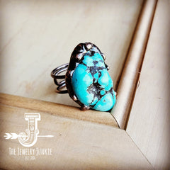 Blue Turquoise Ring set in Antique Copper