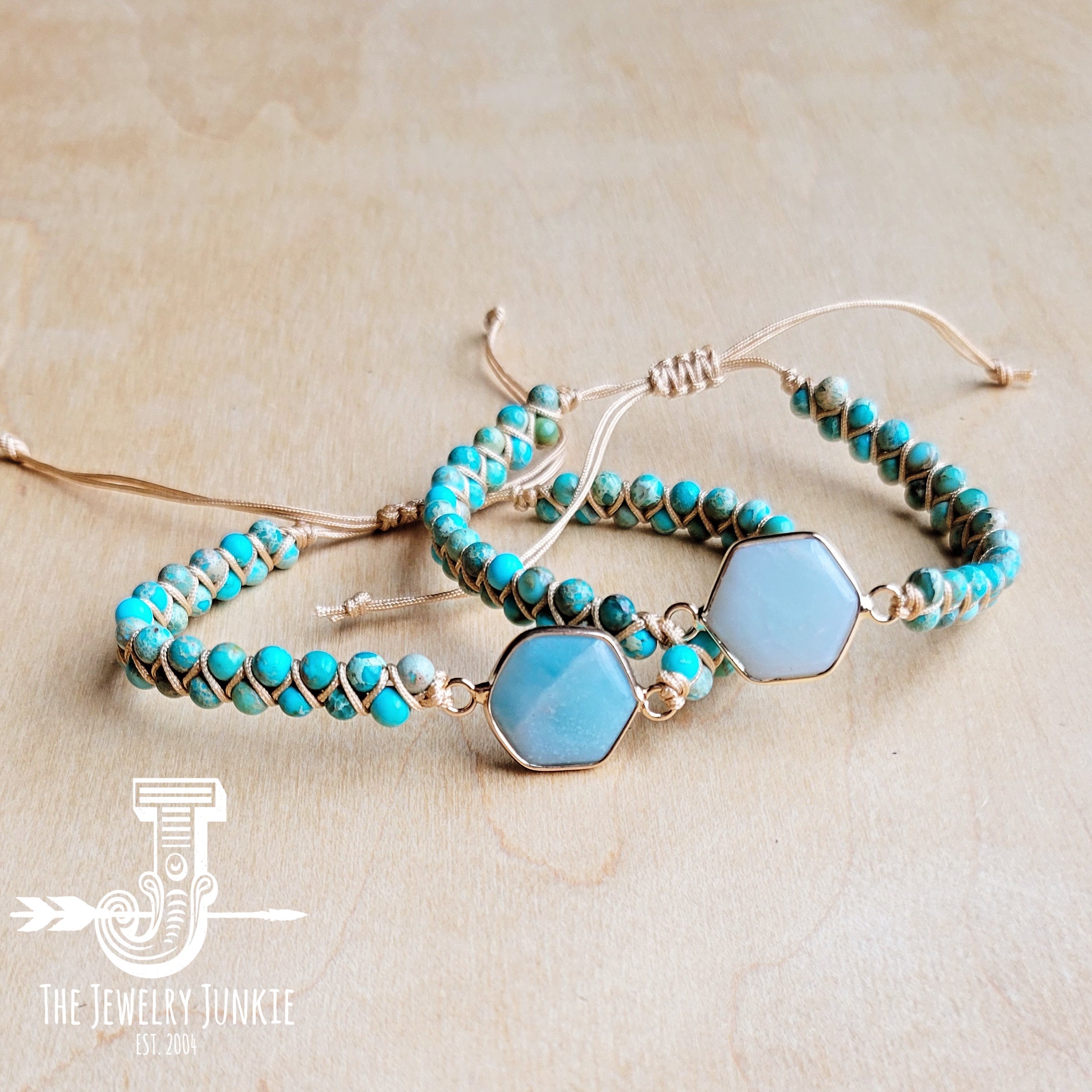 Natural Jasper and Amazonite Woven Bracelet