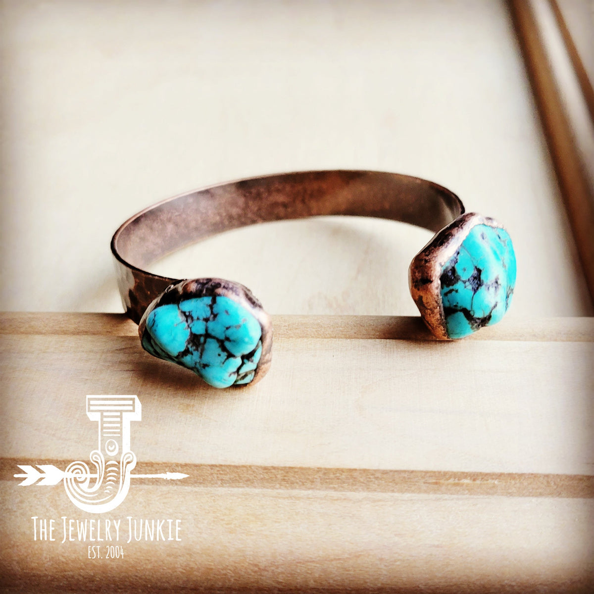 Genuine Natural Turquoise Cuff Bangle Bracelet in Copper