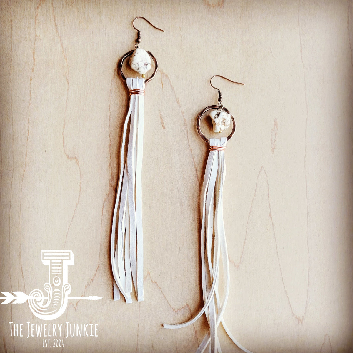 Turquoise Drop Earrings w/ Cream Leather Tassel