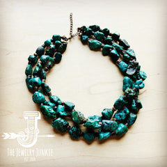 Large Triple Strand Natural Turquoise & Wood Collar Necklace