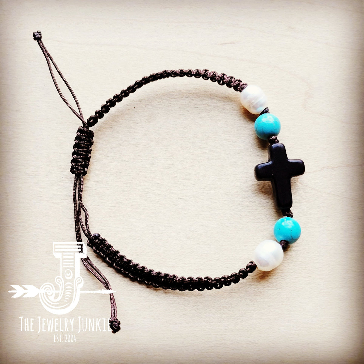 Adjustable Woven Turquoise Braided Cross Bracelet