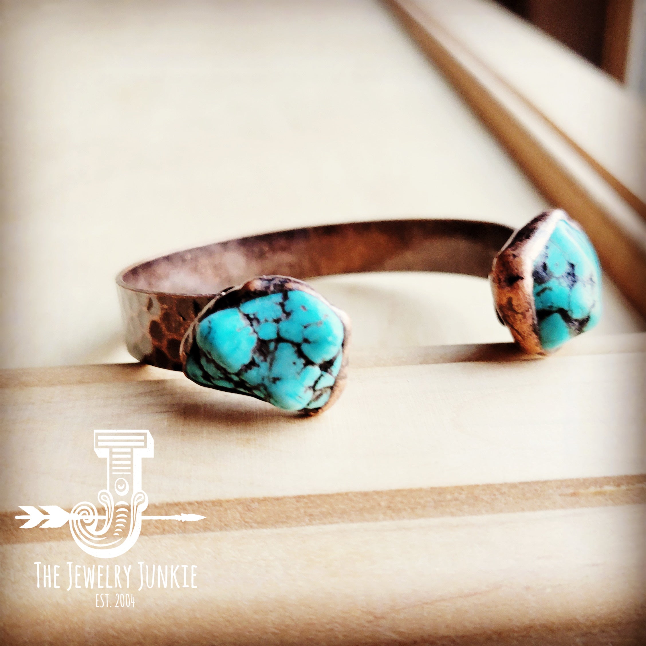 Genuine Natural Turquoise Cuff Bangle Bracelet in Copper