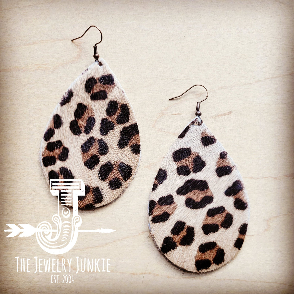 Leather Teardrop Earrings in Hair on Hide Mini Leopard