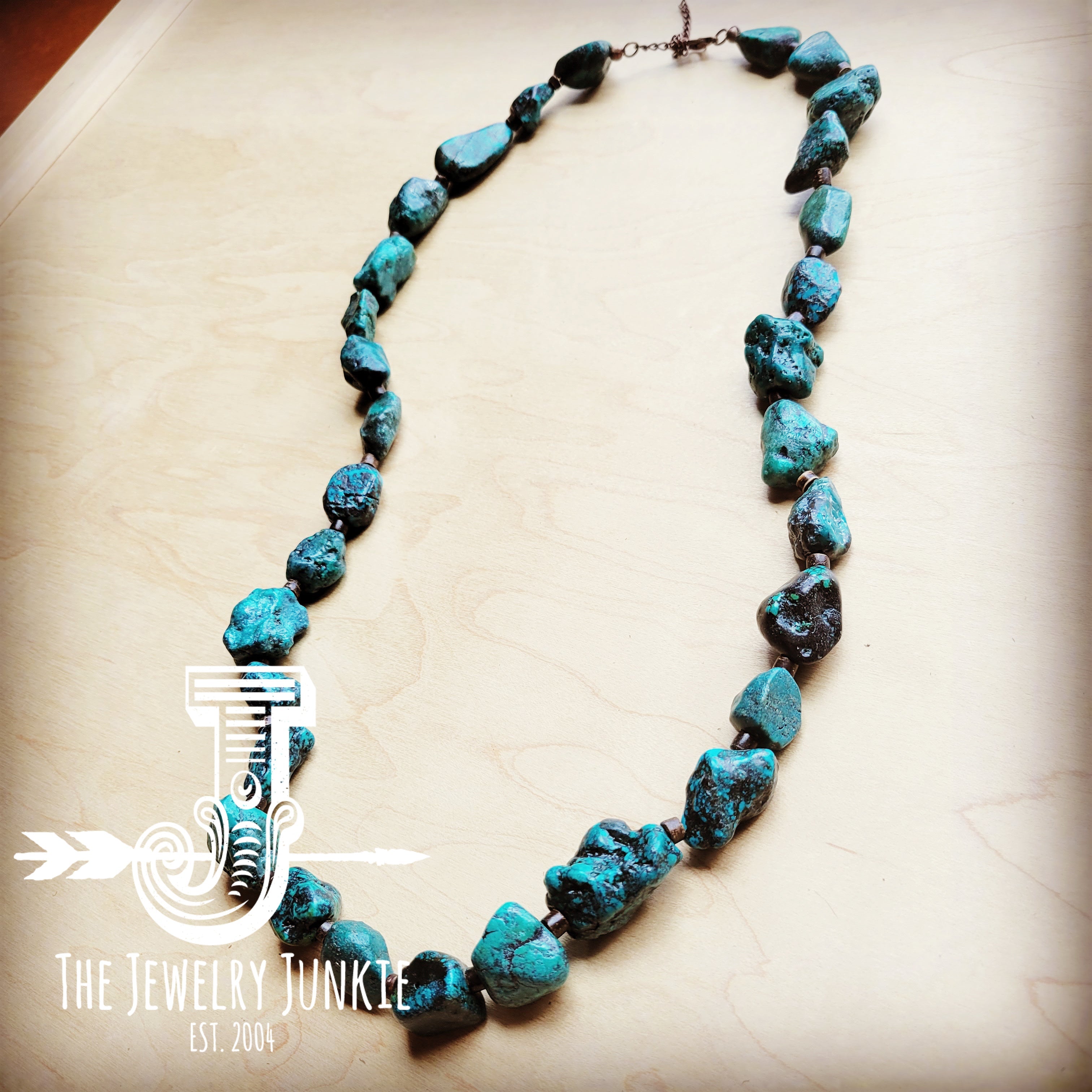 Genuine Long Natural Turquoise and Wood Layering Necklace