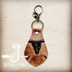 Embossed Leather Key Chain - Tan Steer Head