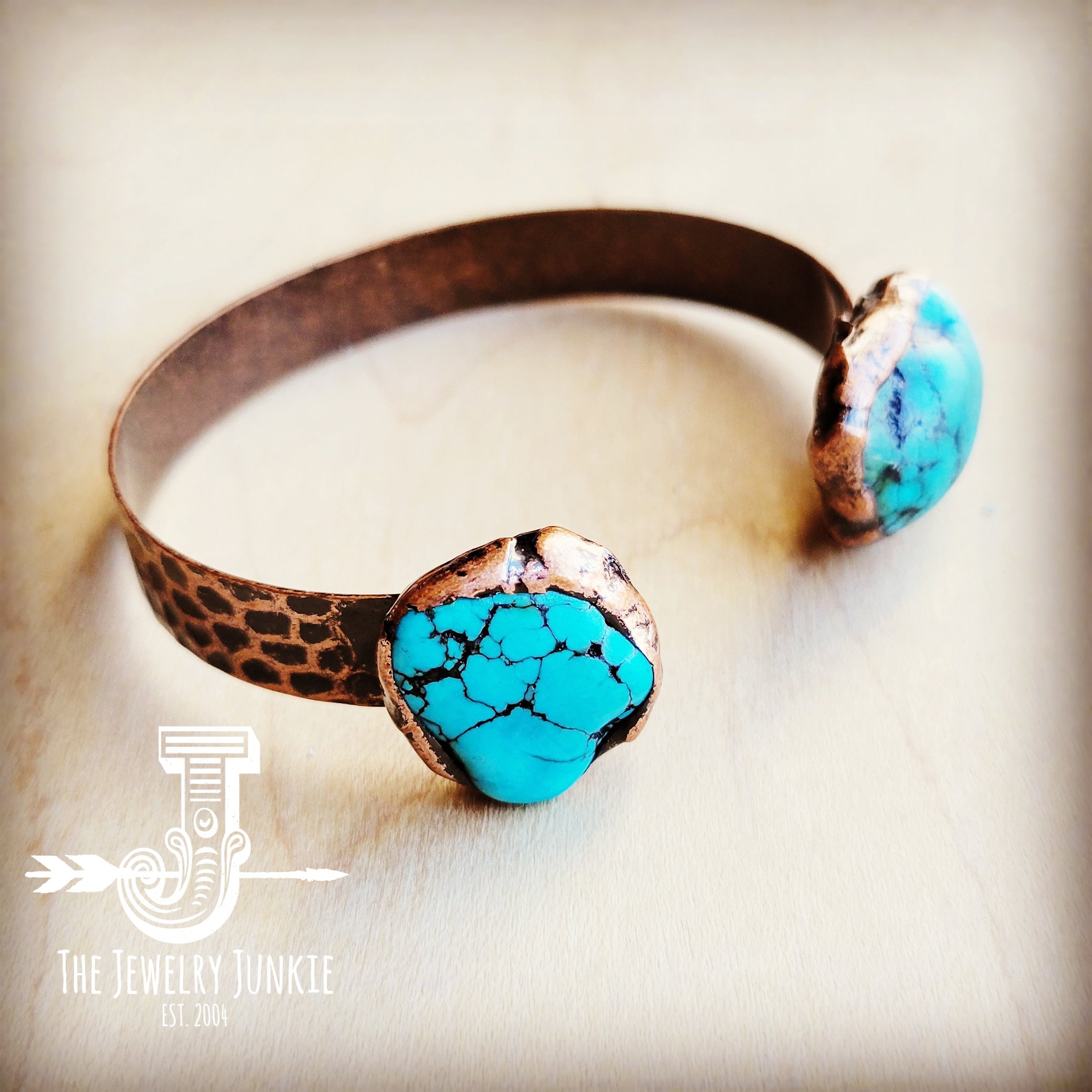 Genuine Natural Turquoise Cuff Bangle Bracelet in Copper