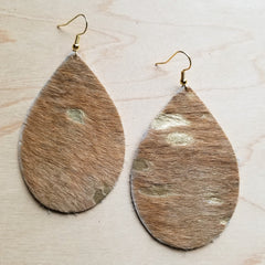 Leather Teardrop Earrings in Tan and Gold Hair-on-Hide