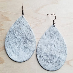 Leather Teardrop Earrings in White and Gray Hair-on-Hide