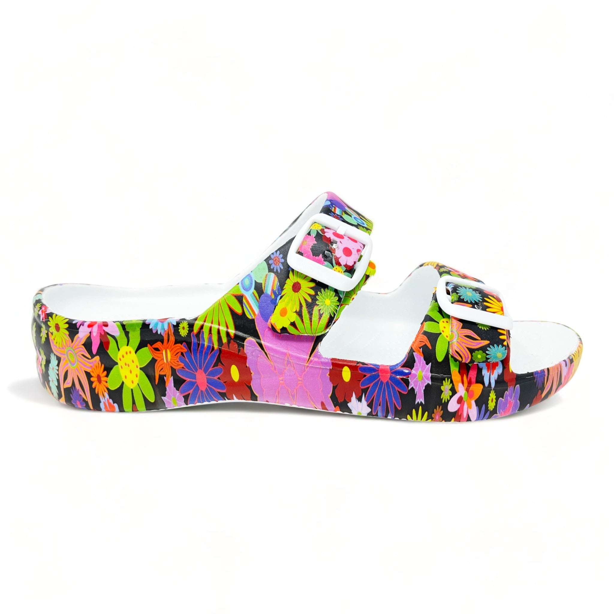 DAWGS Women's PAW Print Adjustable 2-Strap Buckle Sandals - Flower Child