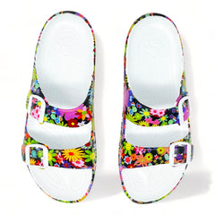 DAWGS Women's PAW Print Adjustable 2-Strap Buckle Sandals - Flower Child