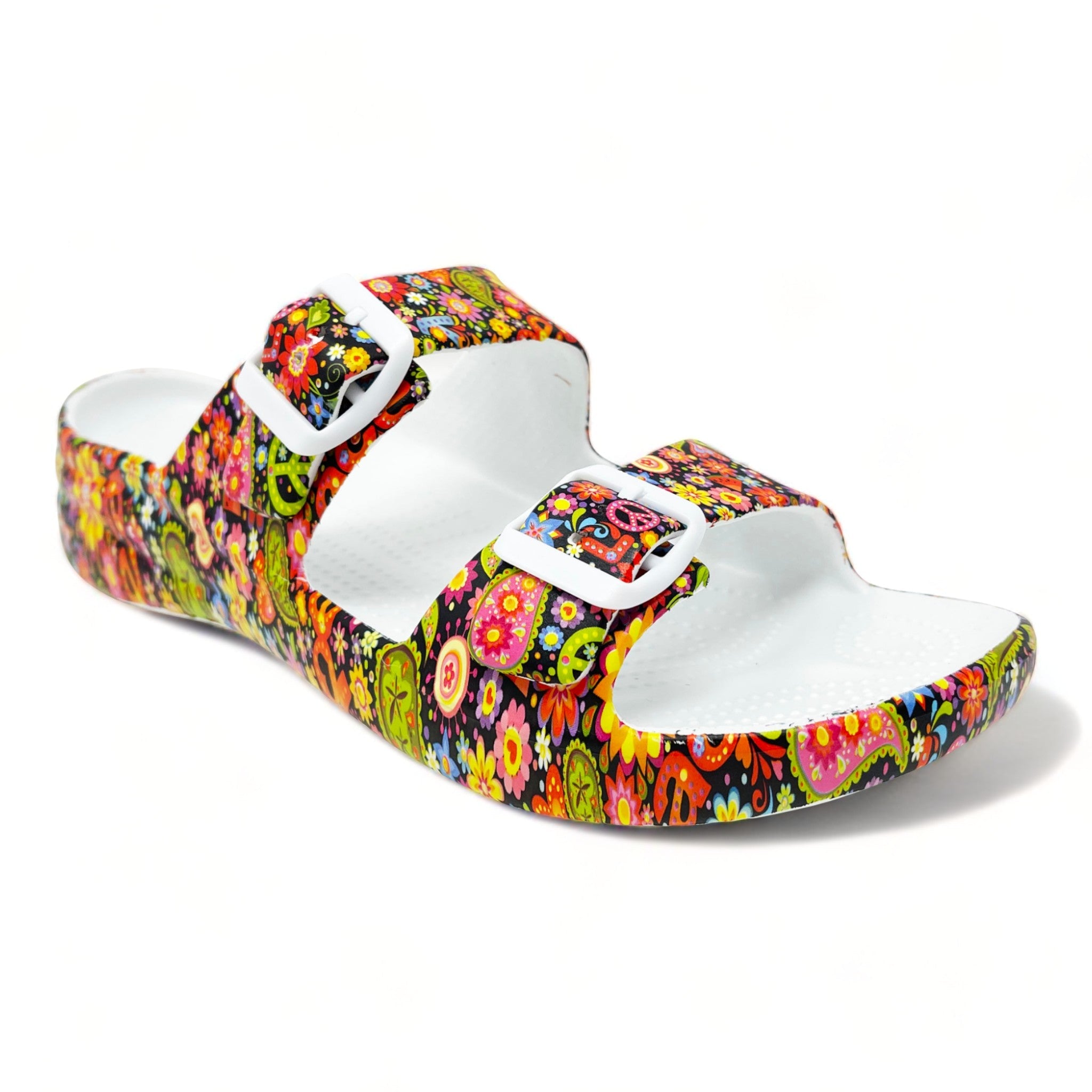 DAWGS Women's PAW Print Adjustable 2-Strap Buckle Sandals - Peace Out