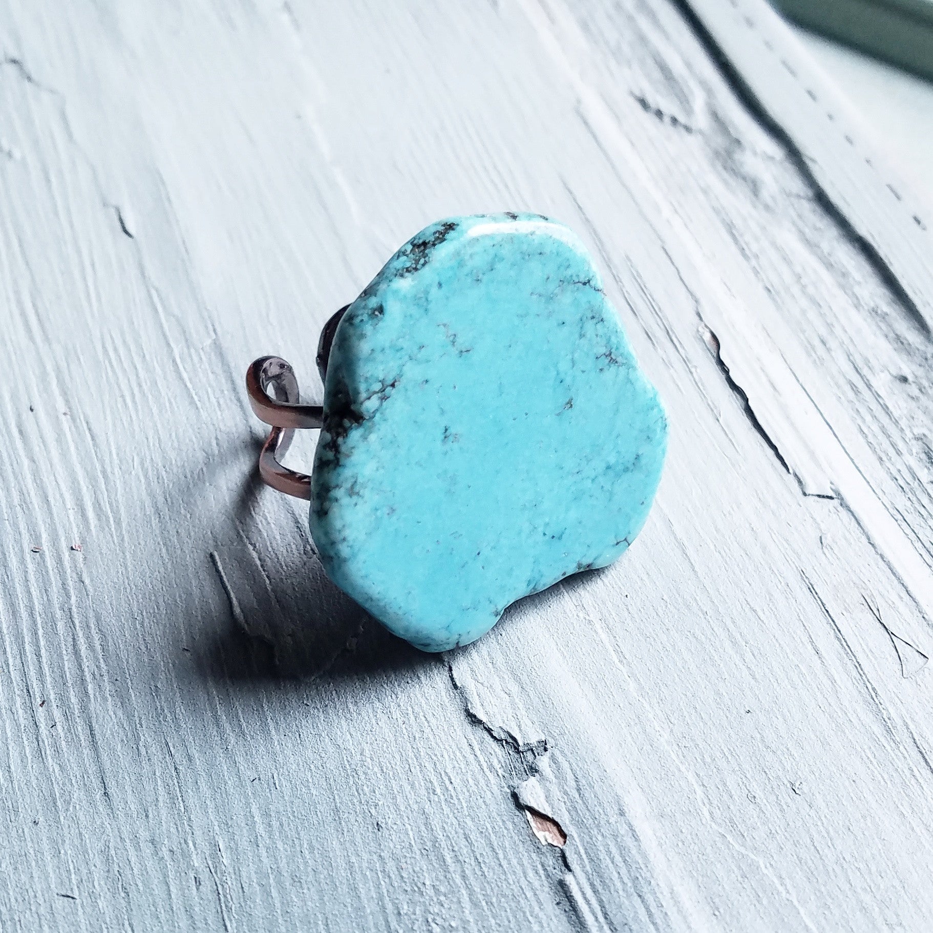 Blue Turquoise Slab Cocktail Statement Ring