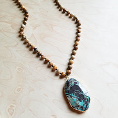 Bohemian Natural JASPER Beaded Necklace with Ocean Agate Pendant