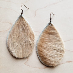 Leather Teardrop Earrings in Hair on Hide Light Brindle