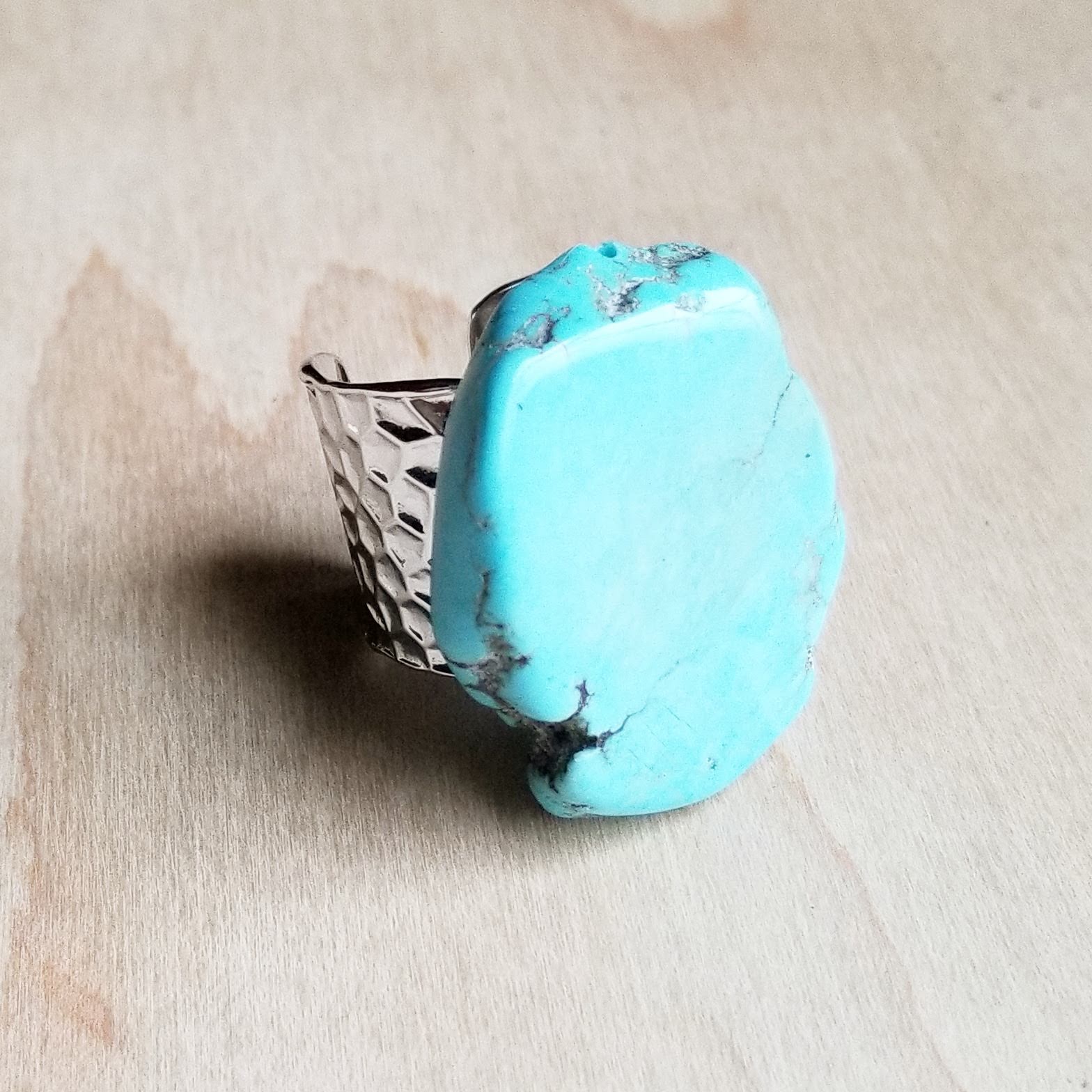 Blue Turquoise Slab Cocktail Statement Ring