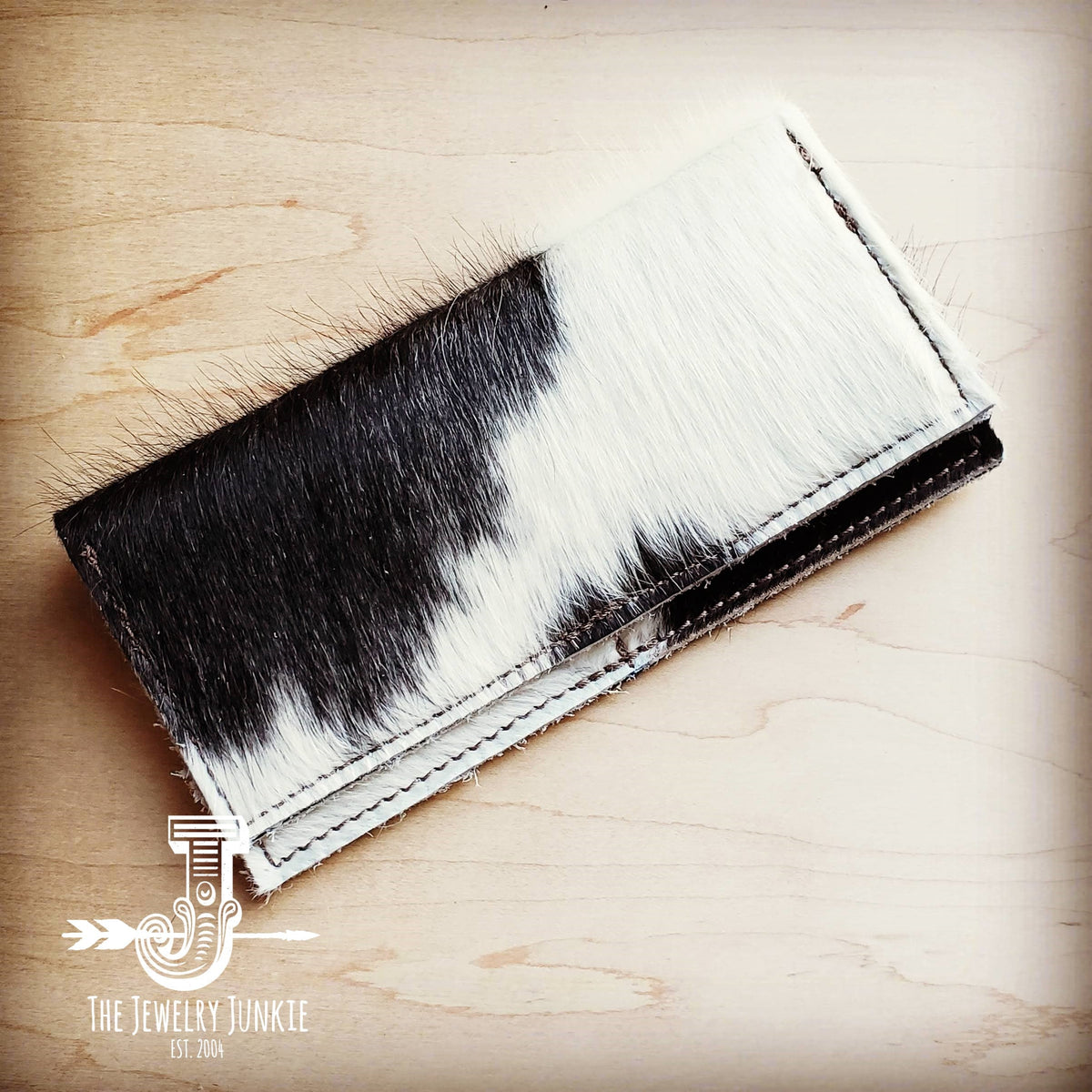 Hair-on-Hide Leather Wallet- Spotted with White