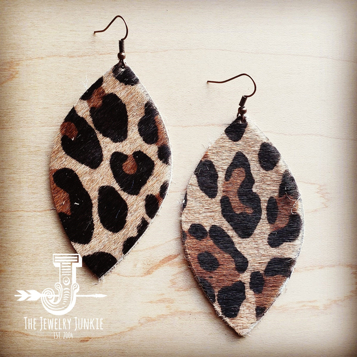 Leather Oval Earrings in Leopard Print Hair on Hide