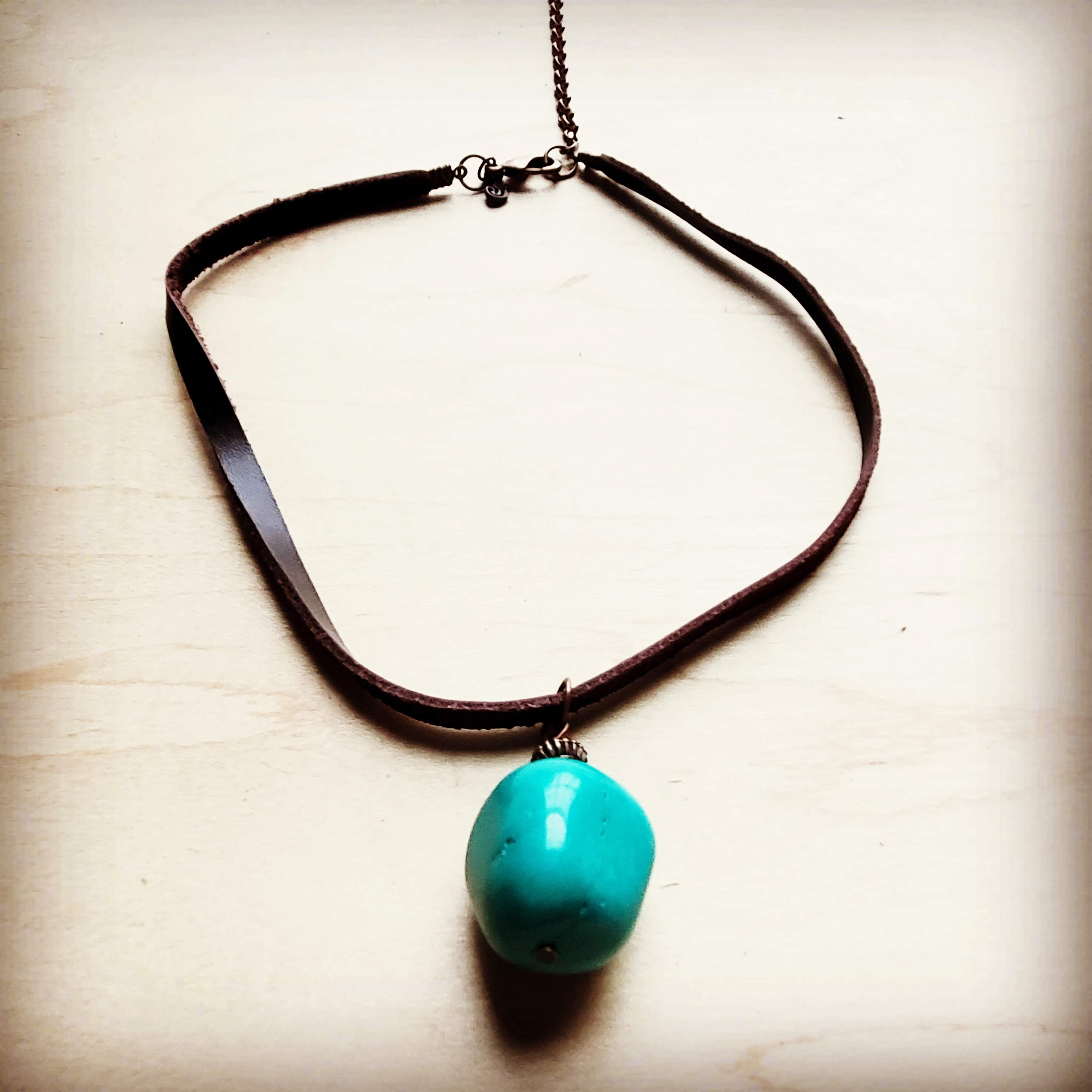 Leather Choker with African Turquoise Accent