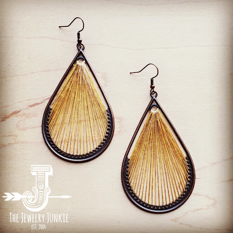 Large Woven Teardrop Earrings in Mustard