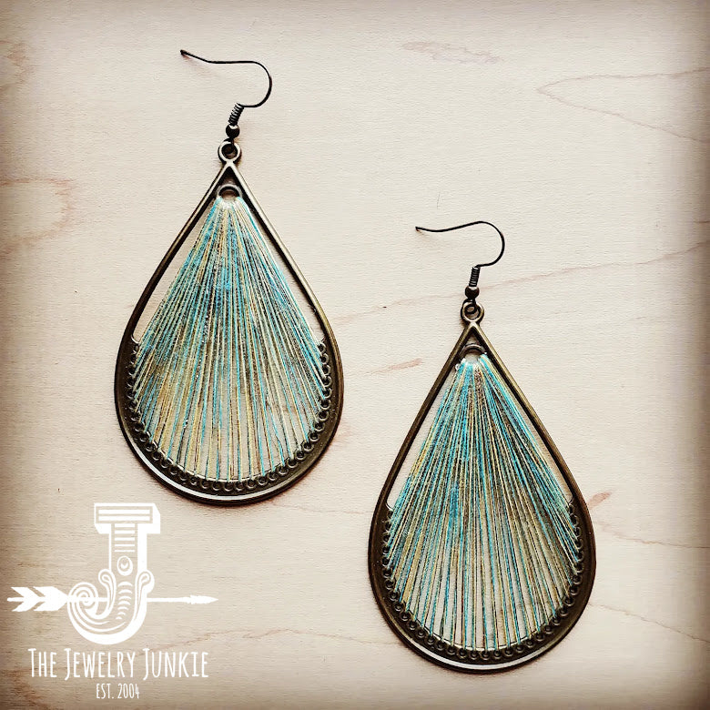 Large Woven Teardrop Earrings in Teal