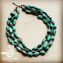 Large Triple Strand Natural Turquoise & Wood Collar Necklace