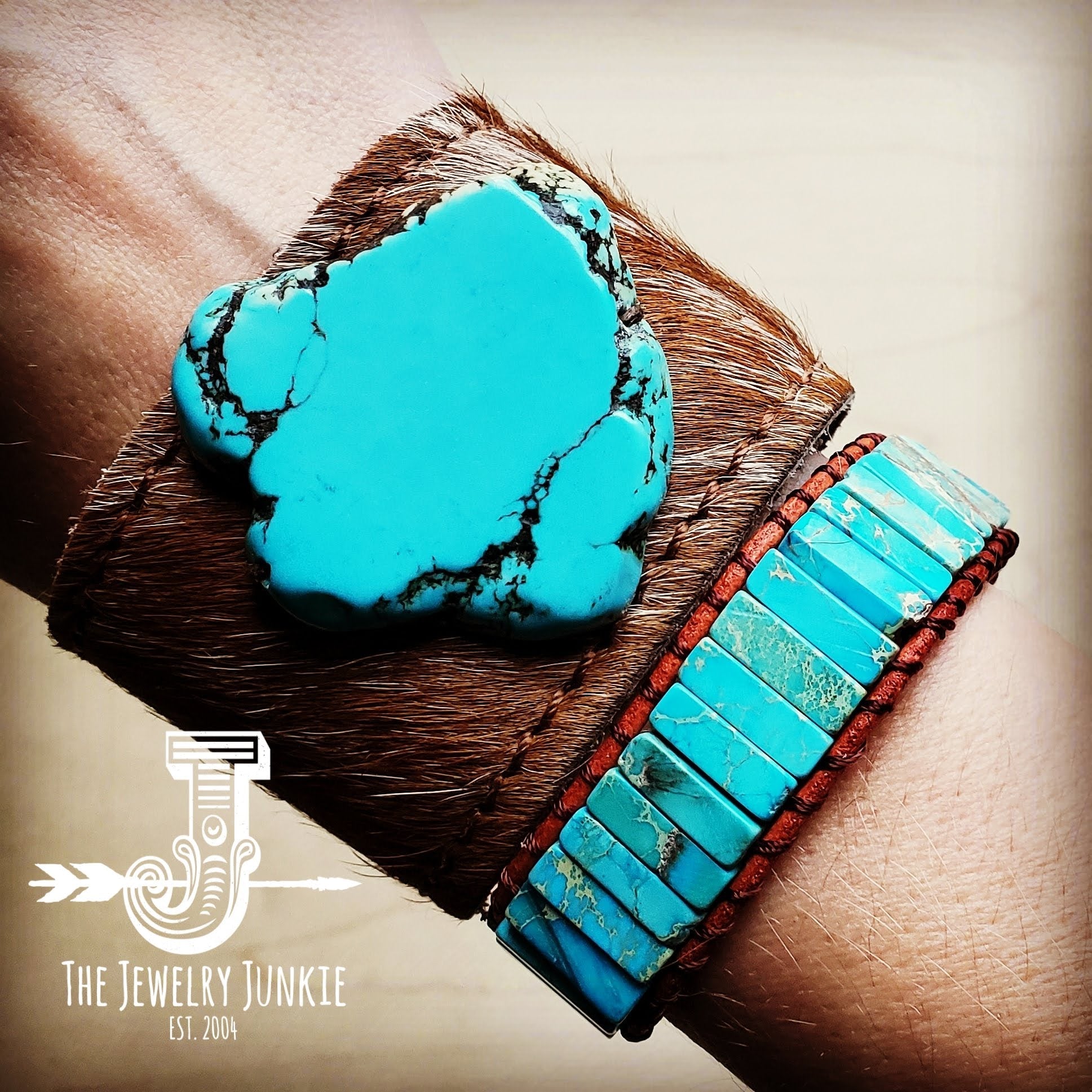 Woven Imperial Jasper Stacked Stone Bracelet-Turquoise