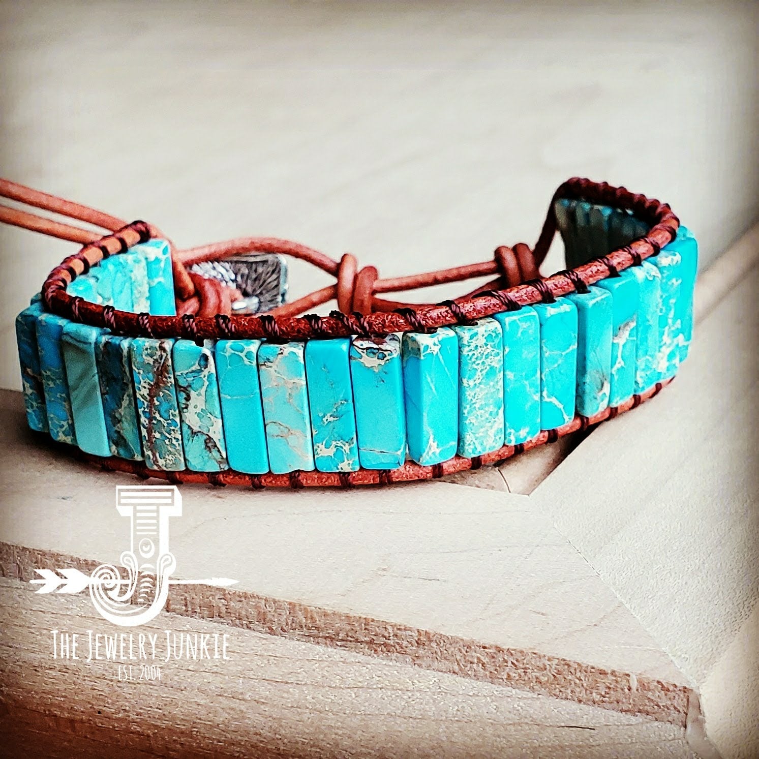 Woven Imperial Jasper Stacked Stone Bracelet-Turquoise